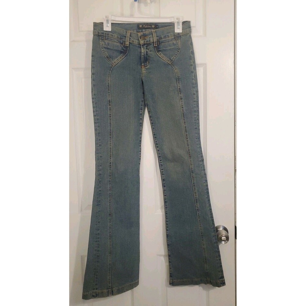 Vintage Serfontaine Women Blue Jeans Sz 2 Long Flared Low Rise 29x34
